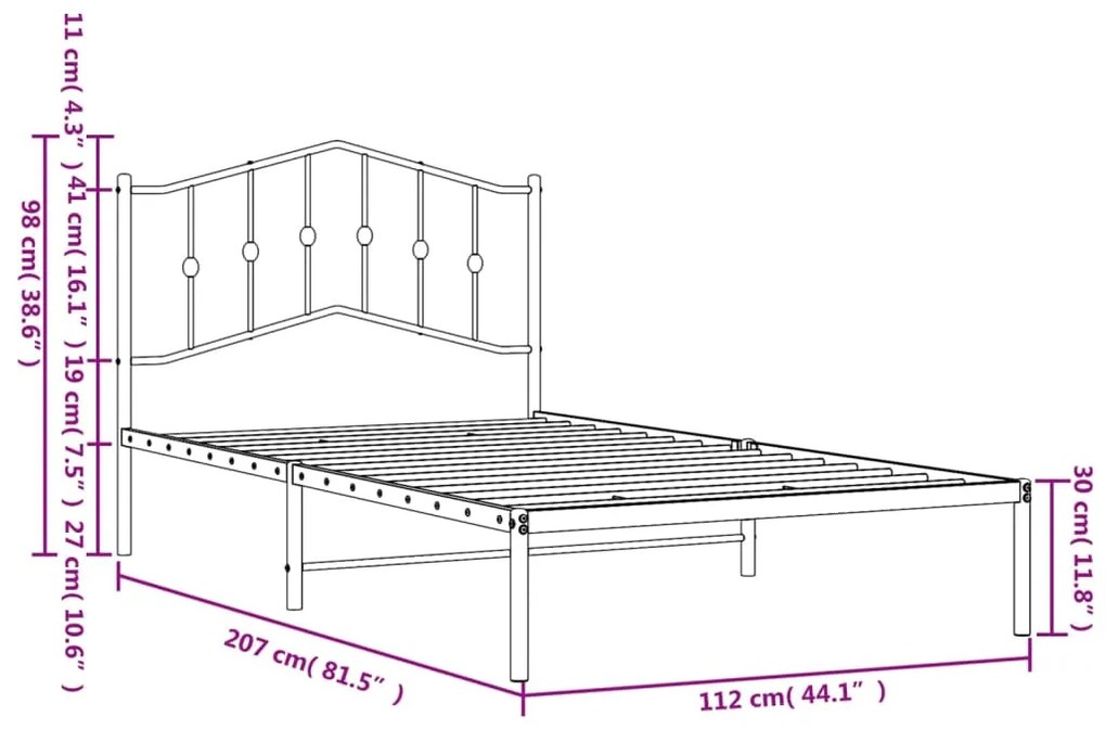 Estrutura de cama em metal com cabeceira 107x203 cm branco