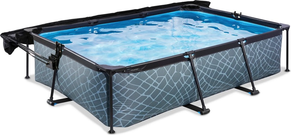 Piscina retangular Stone 300 x 200 x 65 cm com bomba de filtragem e cobertura - Cinzenta