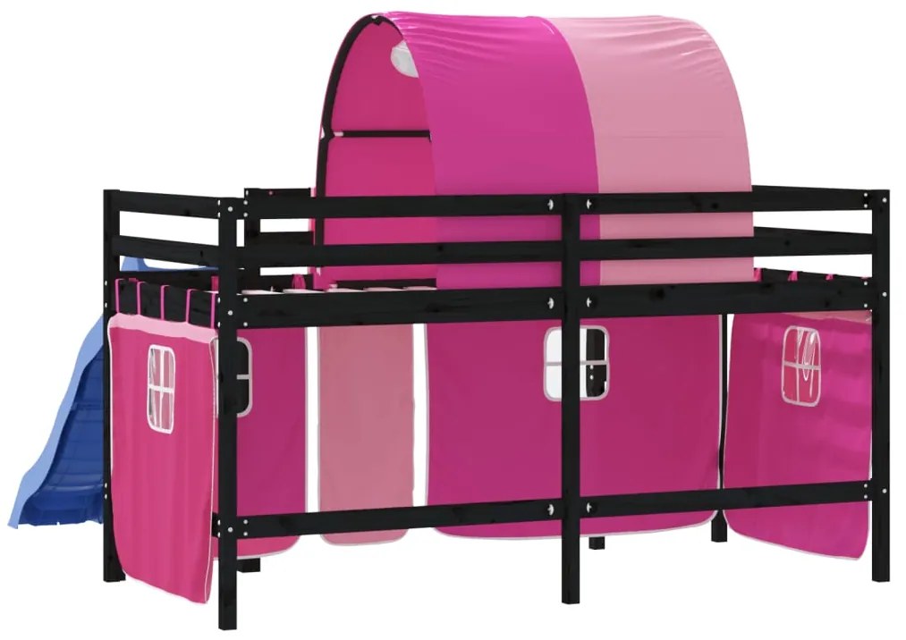 Cama alta para criança com túnel 80x200 cm pinho maciço rosa