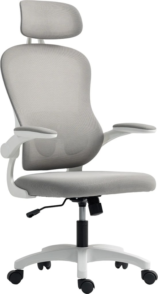 Cadeira de escritório ergonómica em malha com braços rebatíveis, altura ajustável, 64 x 62 x 115 cm, cinzenta