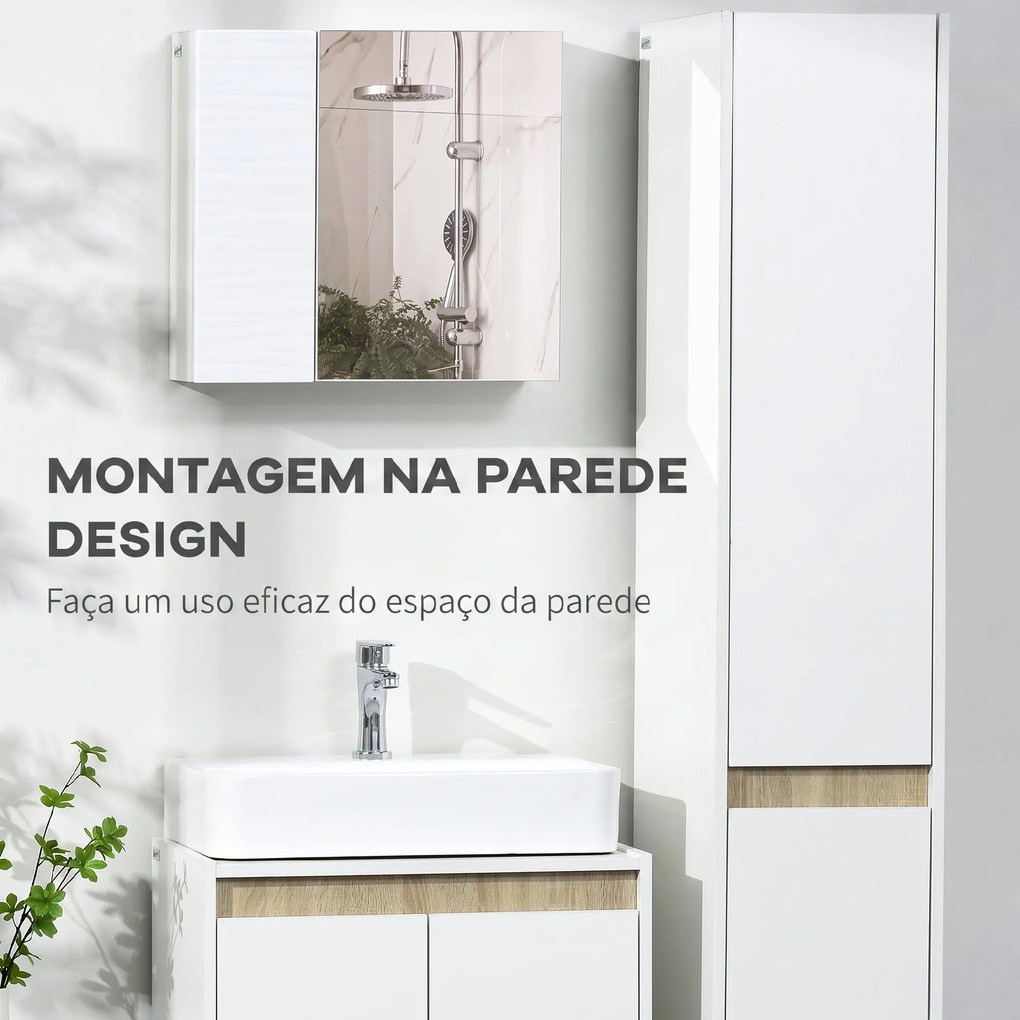Armário de Casa de Banho com Espelho, 2 Portas e Prateleiras Ajustáveis, 48x15x45 cm, Branco