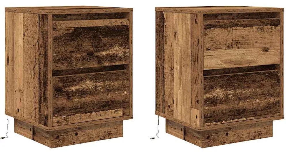 Mesas cabeceira c/ luzes LED 2 pcs 38x34x50 cm madeira velha