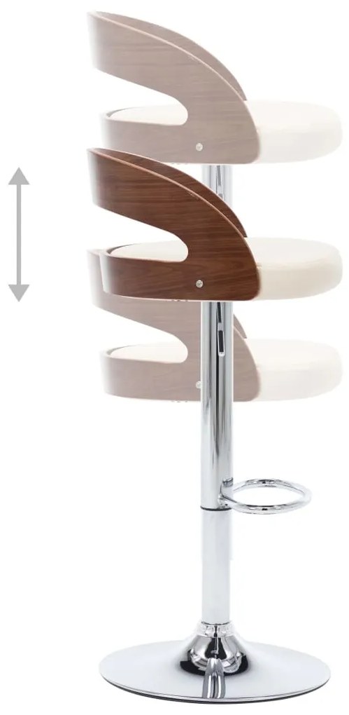 Bancos de bar 2 pcs couro artificial creme e madeira curvada