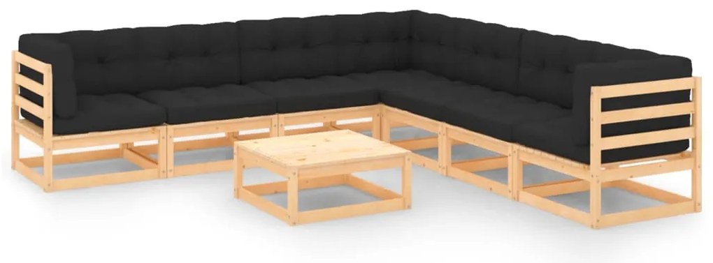 8 pcs conjunto lounge de jardim c/ almofadões pinho maciço
