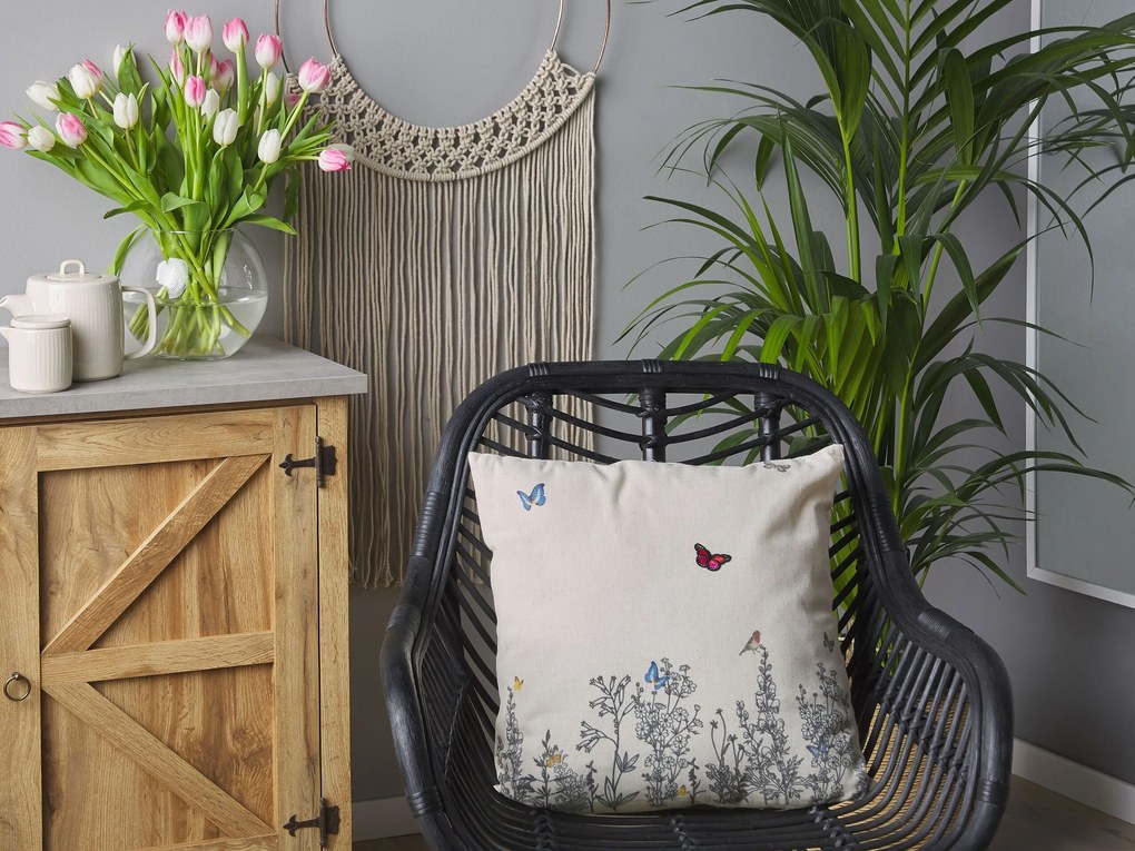 Almofada decorativa creme e cinzenta com padrão borboleta 45 x 45 cm MUSA Beliani
