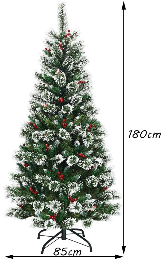 Árvore de Natal 1,8 m com neve e sem iluminação, fácil de montar, 100% PVC, perfeita como decoração Verde