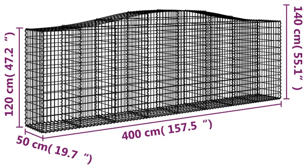 Cestos gabião arqueados 7pcs 400x50x120/140cm ferro galvanizado