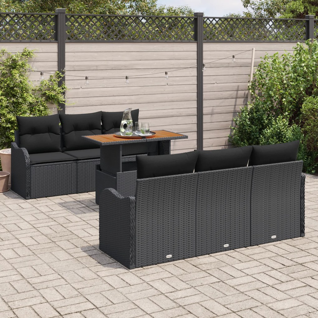 Conjunto de Sofá Jardim vidaXL de 7 Peças com Almofadas Rattan Poliést