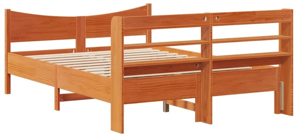 Estrutura cama c/ cabeceira 150x200cm pinho maciço castanho-mel