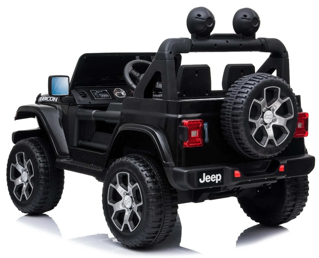 Jipe elétrico para Crianças JEEP Wrangler, assento duplo em couro sintético, rádio com Bluetooth e entrada USB, unidade 4x4, bateria 12V10Ah, rodas EV