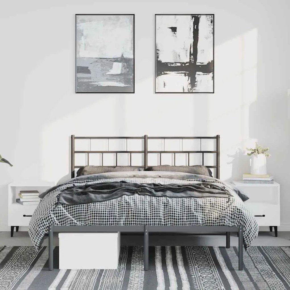 Estrutura de cama com cabeceira 135x190 cm metal preto