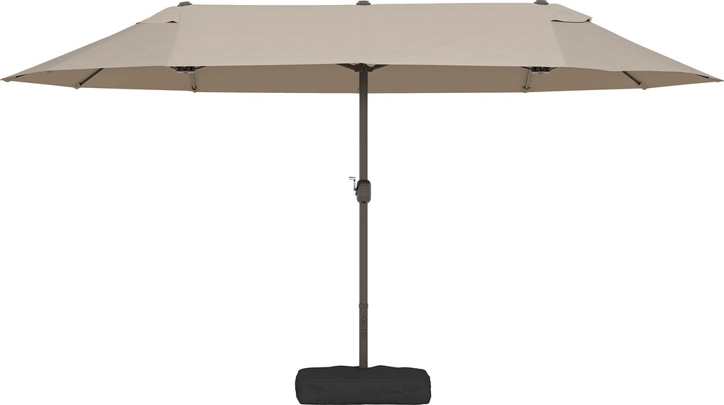 Guarda-sol duplo retangular de jardim, 4,6 m x 2,7 m x 2,4 m, com manivela para abrir e fechar, lona de 180 g/m², cor cáqui