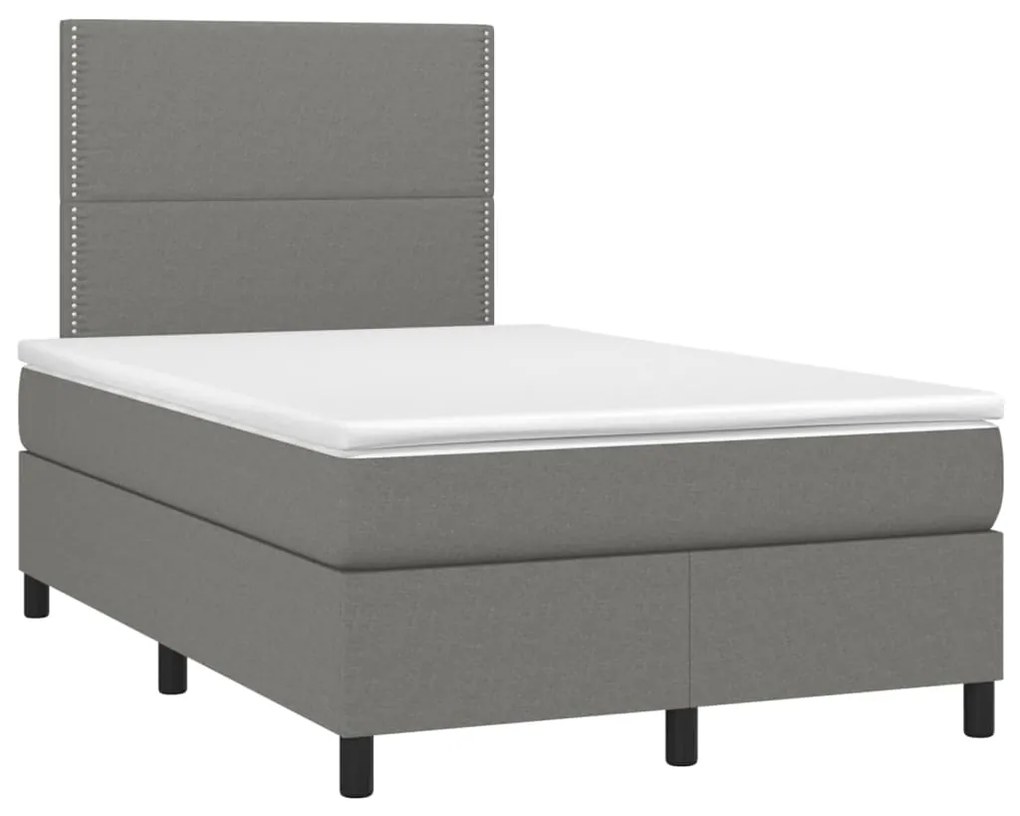 Cama box spring c/ colchão e LED 120x200 cm tecido cinza-escuro