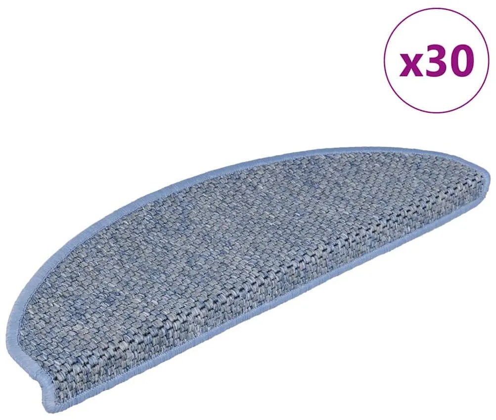 Tapetes escada adesivos aspeto sisal 30 pcs 65x21x4 cm azul