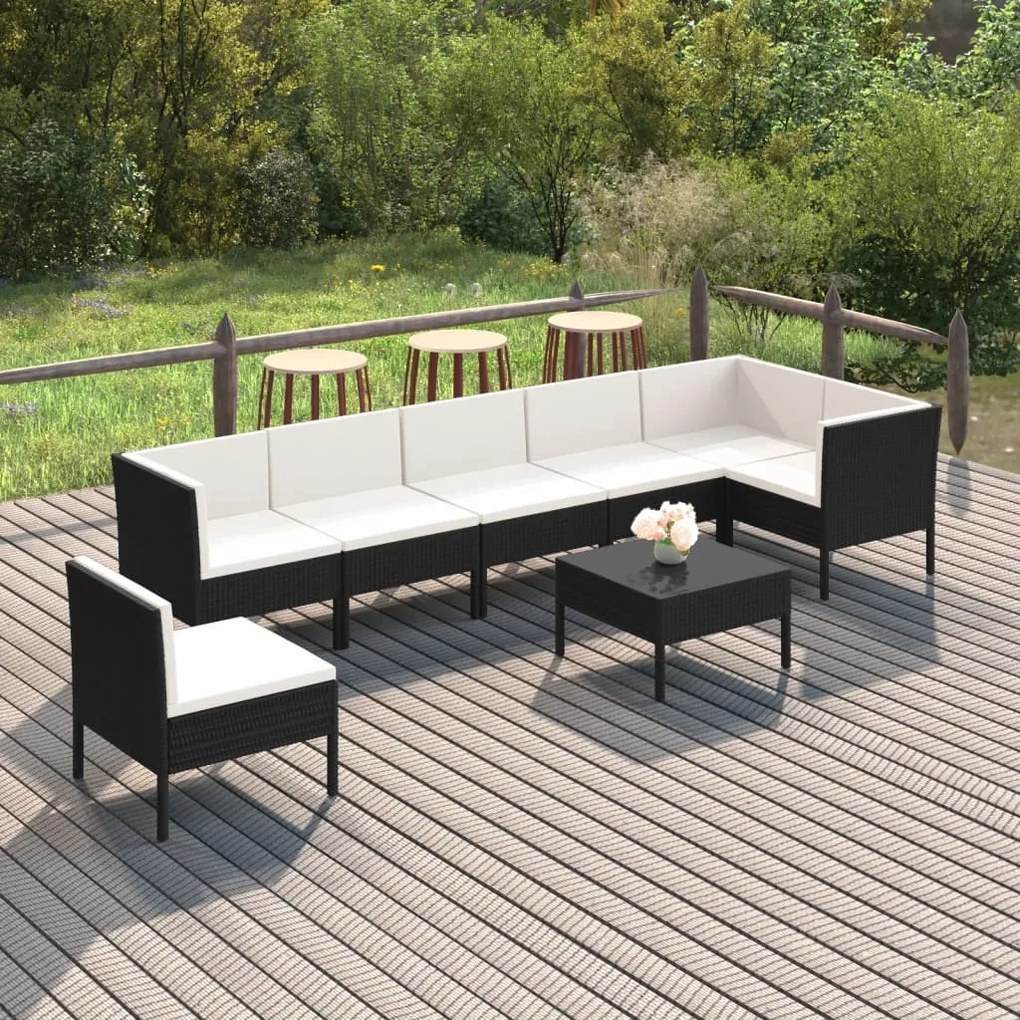 vidaXL 8 pcs conjunto lounge de jardim c/ almofadões vime PE preto