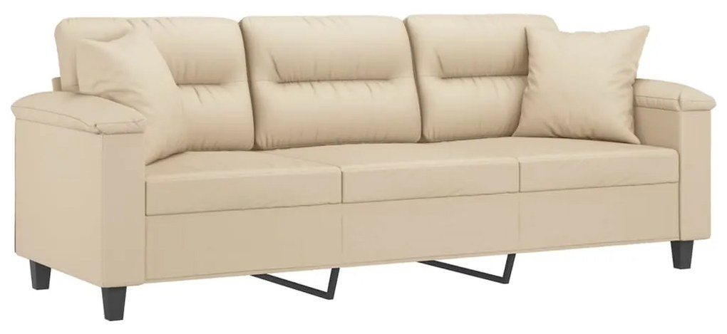 Sofá 3 lugares c/ almofadas 180 cm microfibra cor creme