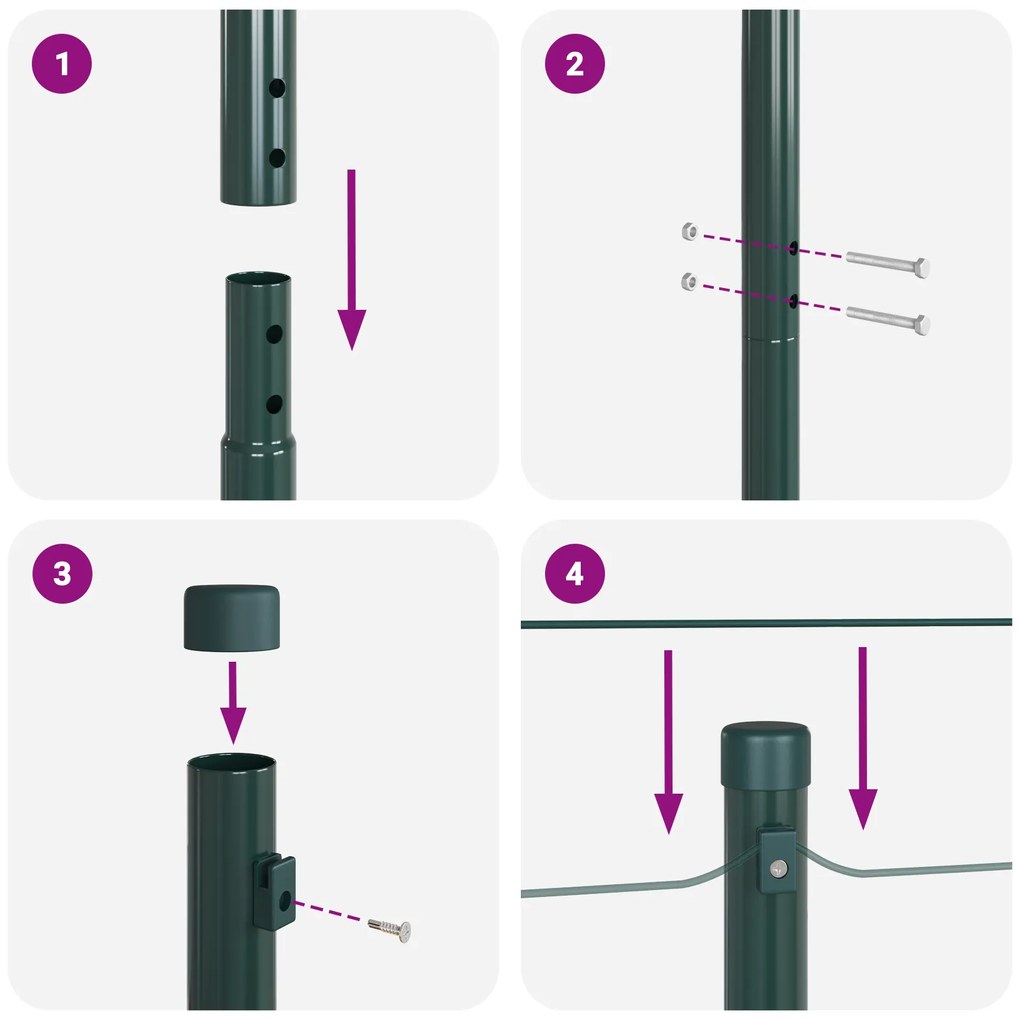 Postes de cerca vidaXL 52 pcs Verde Ø32 mm 200 cm Aço galvanizado