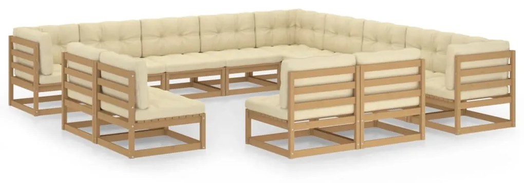 vidaXL 13 pcs conj. lounge jardim almofadões pinho maciço castanho mel