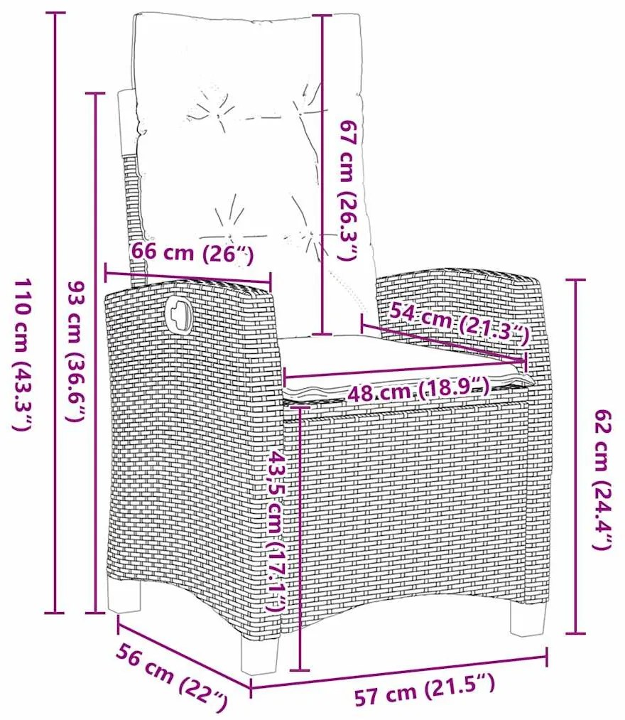 Conjunto de Jantar de Jardim com 3 Peças e Almofadas - Rattan Poliéste