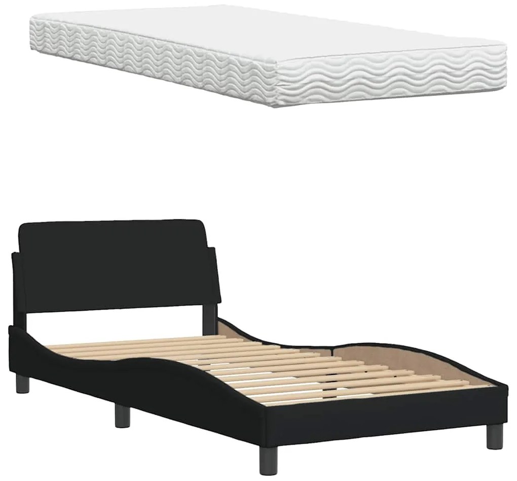 Cama com colchão 100x200 cm tecido preto