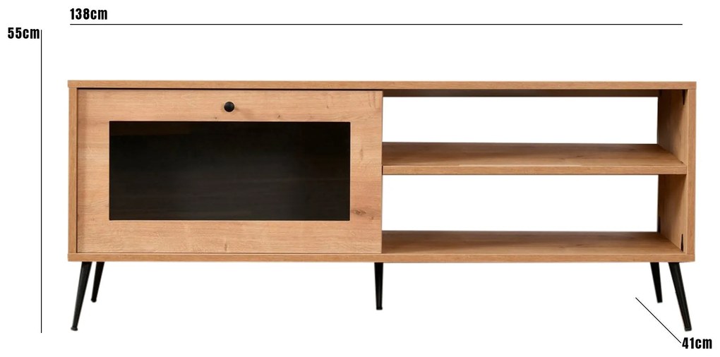 Móvel TV Calvin – Carvalho e Preto – 138 cm x 55 cm x 41 cm