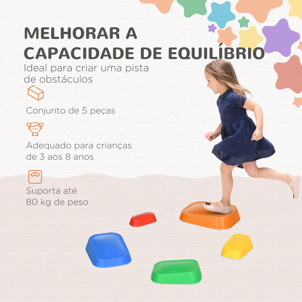 Jogo de Equilíbrio para Crianças de 3-8 Anos Conjunto de 5 Degraus para Treino de Equilíbrio 36x27,5x31 cm Multicor