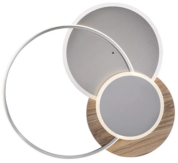 Candeeiro de teto redondo em madeira incl. LED 3-luzes com comando - Ajdin Moderno
