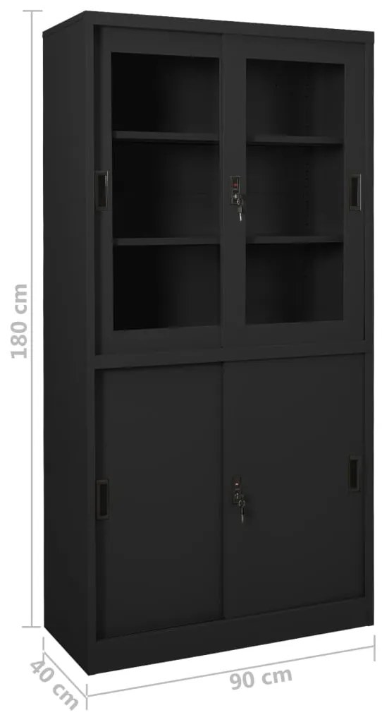 Armário escritório porta deslizante 90x40x180 cm aço antracite
