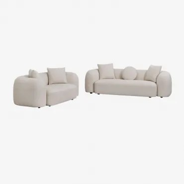 Conjunto De Sala Com Sofá Modular De 3 Lugares E Sofá De 2 Lugares Em Chenille Coco Chenille Grossa Branca - Sklum
