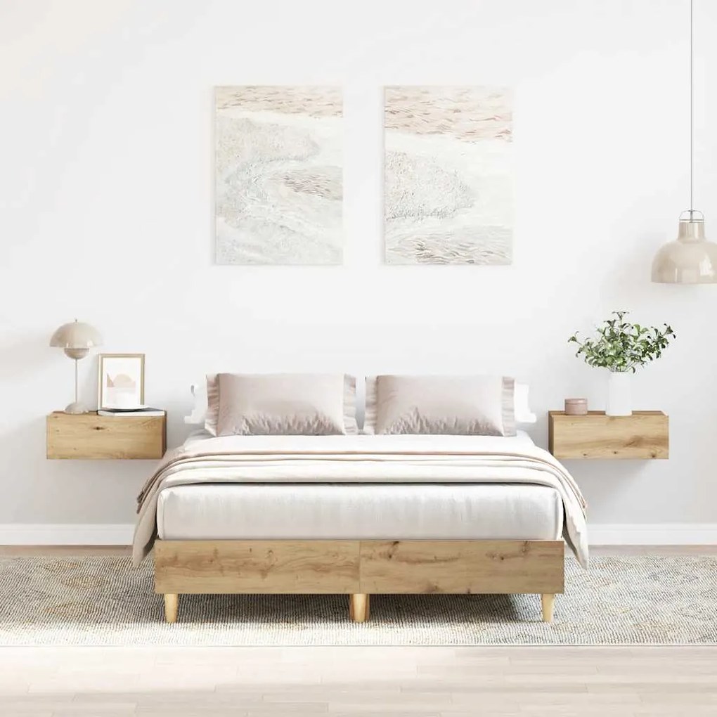 vidaXL Estrutura de cama sem colchão 120x190 cm carvalho artesanal