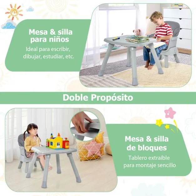 Cadeira refeiçoes bebés alta 6 em 1 convertível para bebé Cadeira de jantar Conjunto de mesa e cadeira para crianças com almofada para tabuleiro amoví