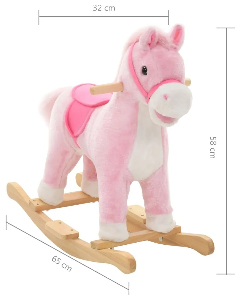 Animal de baloiçar cavalo em pelúcia 65x32x58 cm rosa