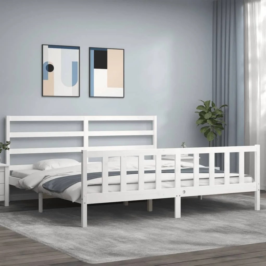 Cama sem colchão 200x200 cm madeira de pinho maciça branco
