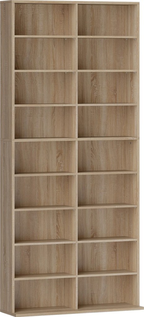 HOMCOM Estante de DVD de 9 níveis com 18 compartimentos e 14 prateleiras ajustáveis, espaço para 640 CDs, 360 DVDs ou 430 Blu-rays, Madeira natural | Aosom Portugal