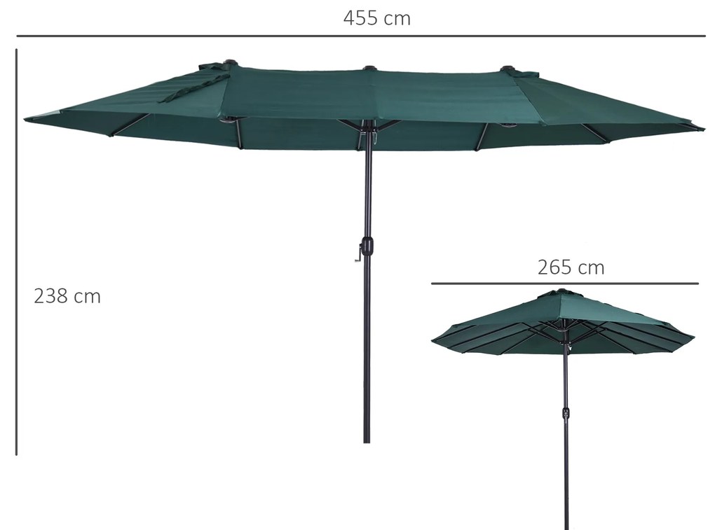 Chapéu de Sol Duplo 4,55x2,65x2,38 m Chapéu de Sol de Jardim com Maniv