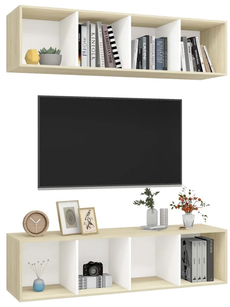 Armários de parede p/ TV 2pcs derivados madeira branco/sonoma