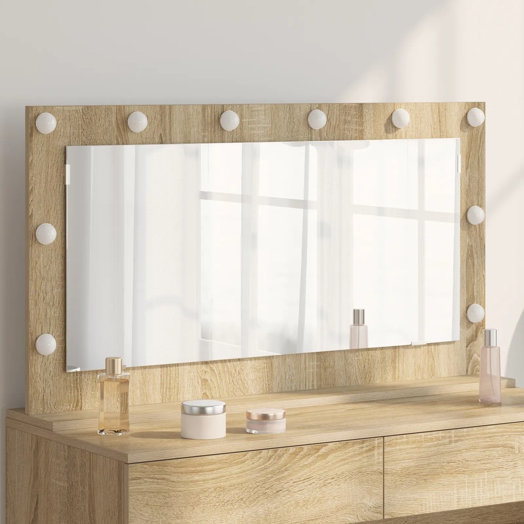 vidaXL Espelho de Toucador Carvalho Sonoma MDF, Vidro 100 x 55 x 18 cm
