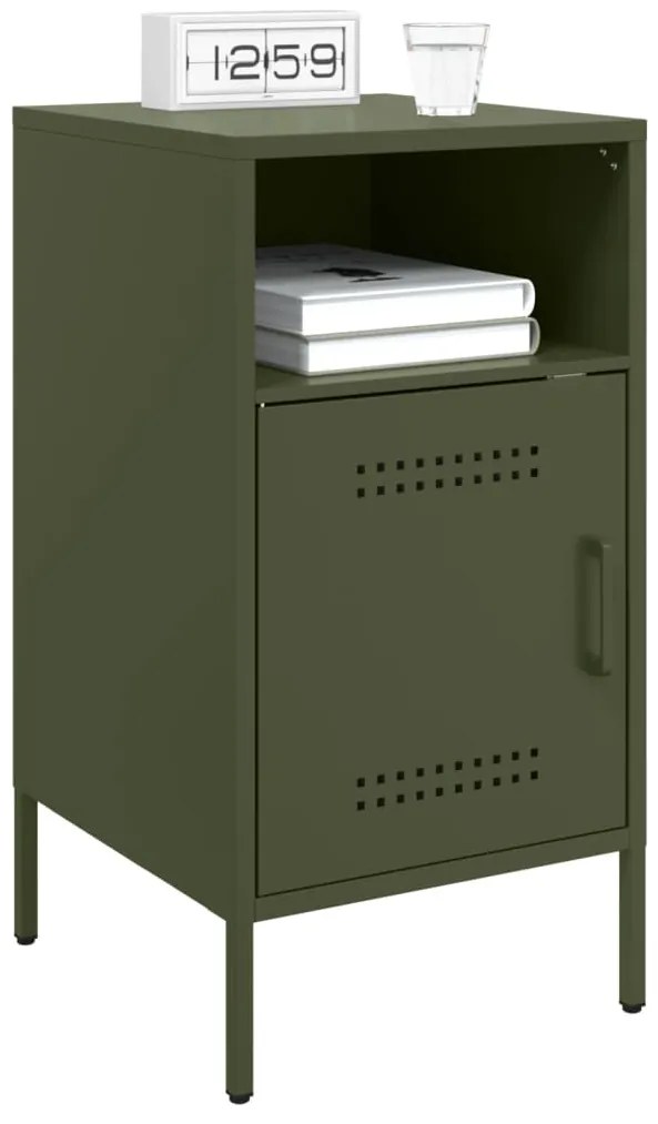 Mesa de cabeceira 36x39x68 cm aço verde-azeitona