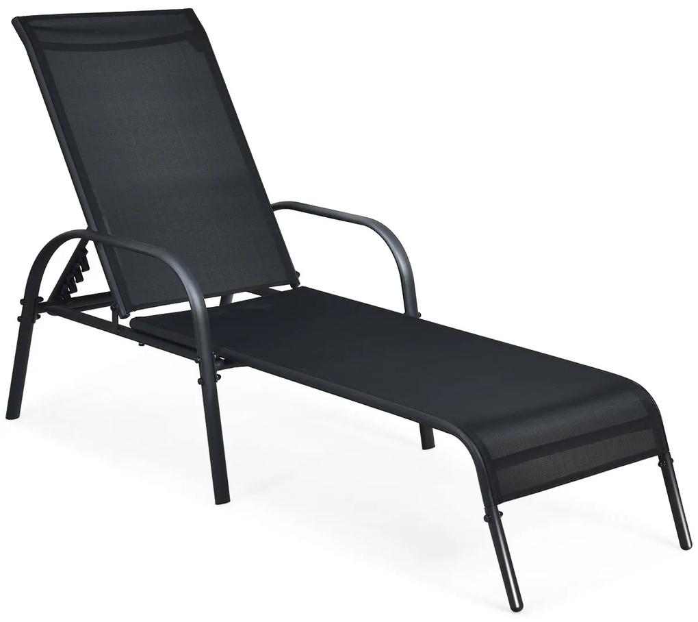 Espreguiçadeira reclinável dobrável para exterior com encosto ajustável para piscina Jardim Praia Varanda 192 x 66 x 61,5 cm Preta