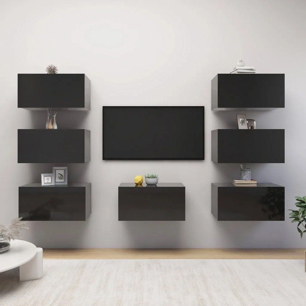 vidaXL Móveis de TV 7 pcs 30,5x30x60 cm contraplacado preto brilhante