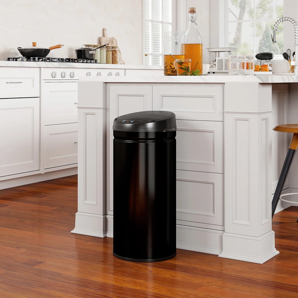 Caixote do lixo automático para cozinha de 42 L em aço inoxidável, com tampa de fecho suave, 30,5 x 30,5 x 68 cm, preto