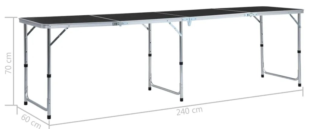 Mesa de campismo dobrável 240x60 cm alumínio cinzento