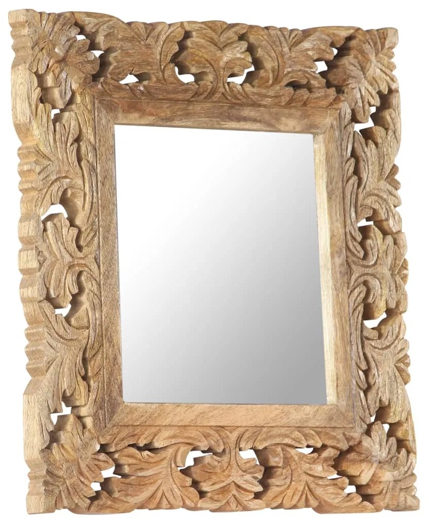 Espelho esculpido à mão 50x50 cm mangueira maciça castanho