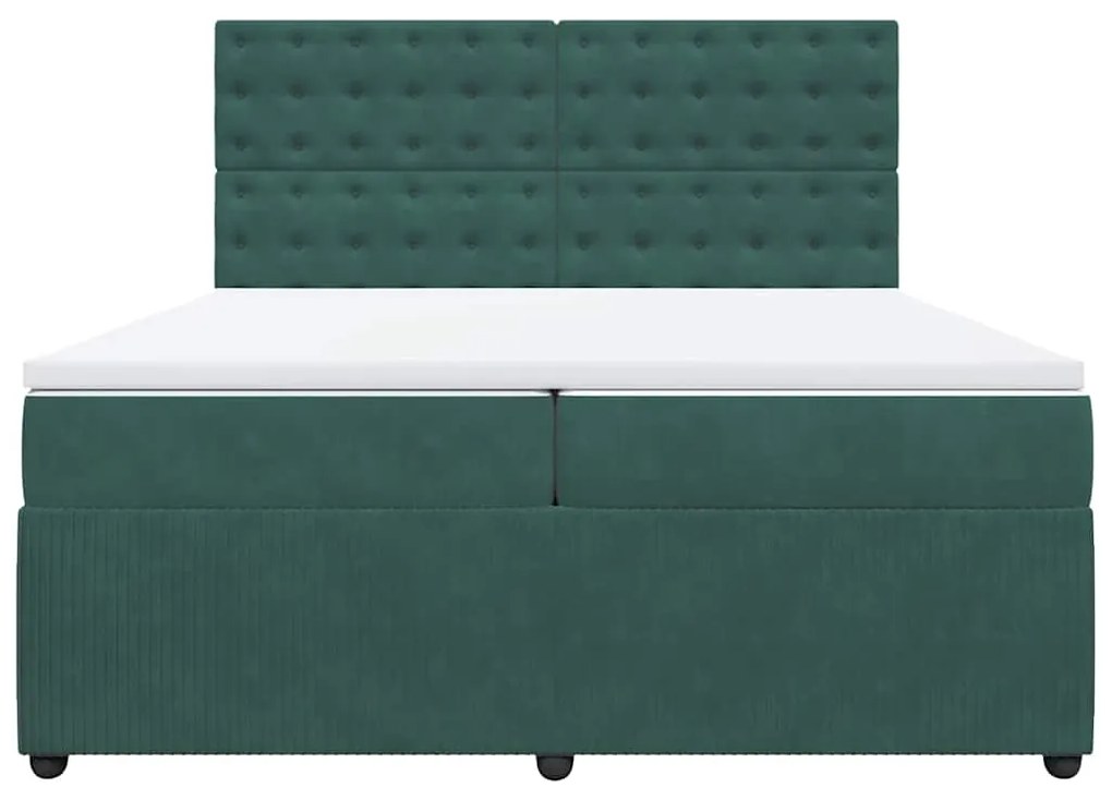Cama com molas/colchão 200x200 cm veludo verde-escuro