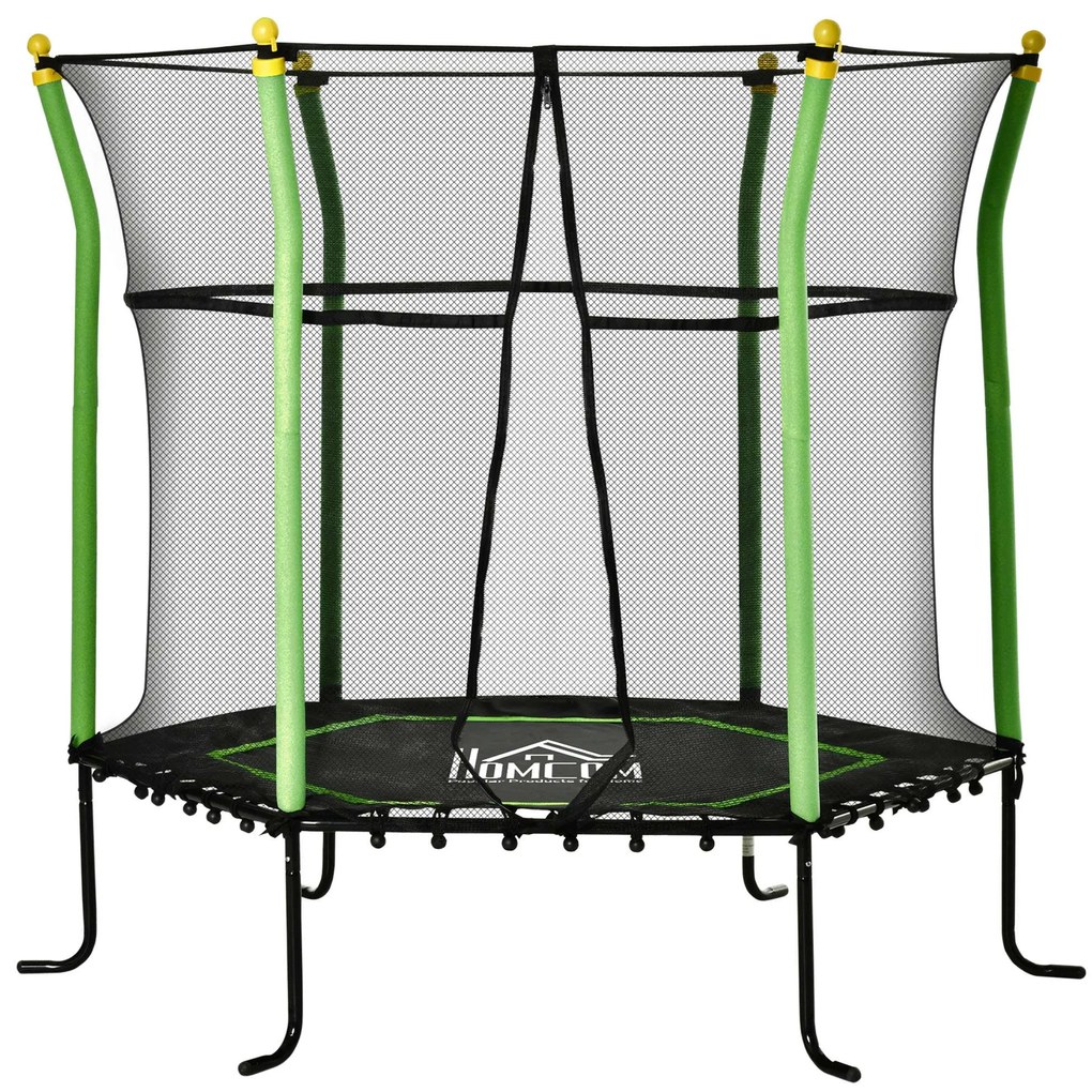 HOMCOM Trampolim para Crianças com Superfície de Salto Ø120 cm Rede de Segurança e Estrutura de Aço Carga 50kg Ø160x163,5 cm Verde