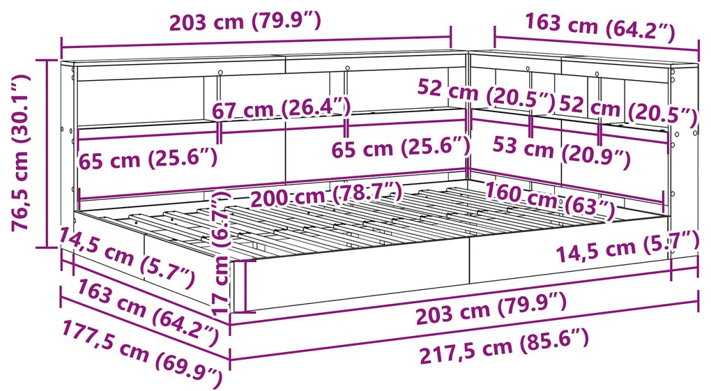 Cama com Estante Branca 160x200 cm Madeira Engenharia