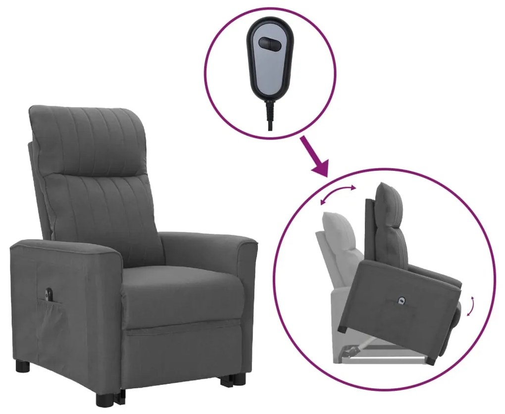 vidaXL Poltrona elevatória tecido cinzento-escuro