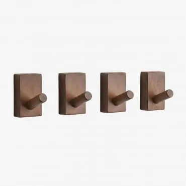 Pack De 4 Cabides De Parede Em Madeira Drura Castanho-acácia Escuro - Sklum