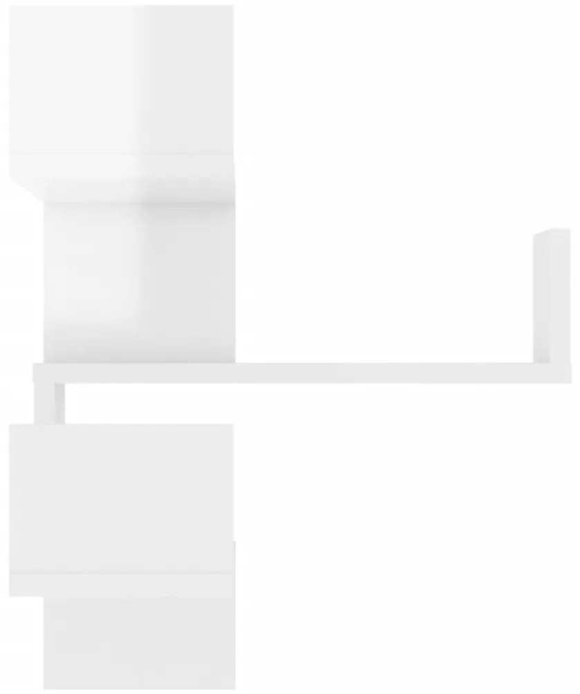 Estantes canto p/ parede 2pcs deriv. madeira branco brilh.