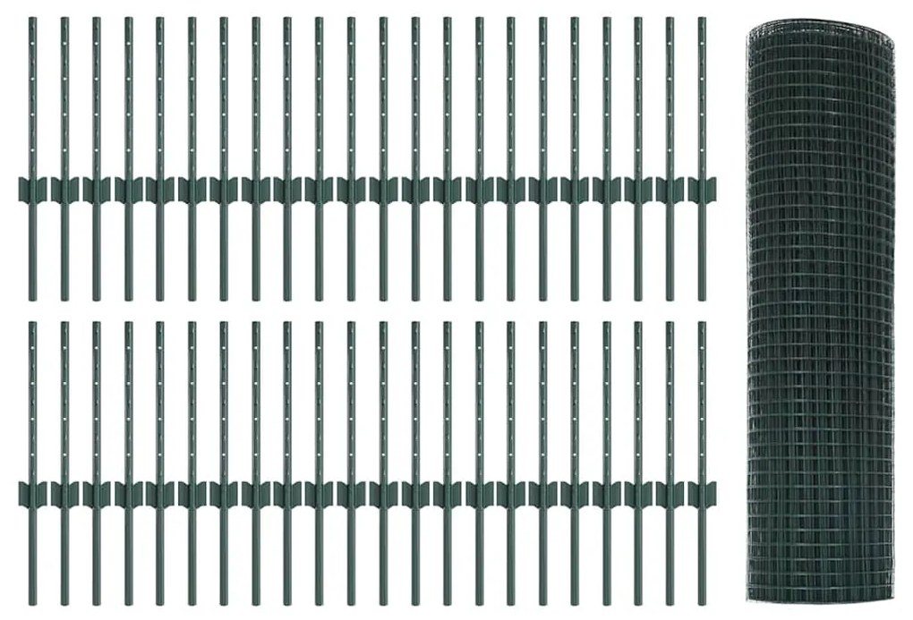 vidaXL Cerca com Poste Verde 0,4 x 100 m Aço e PVC
